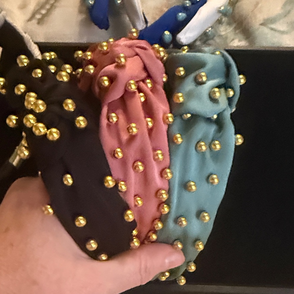Gold Studded Headbands Set - Black, Pink, and Blue